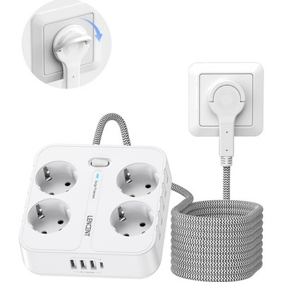 Mehrfachsteckdose Power Strip USB 4AC 3USB 1Type C surge Schutz Kabel