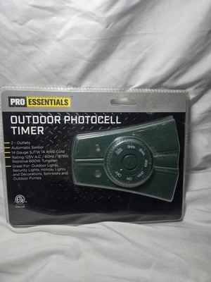 Pro Essentials Outdoor Photocell Timer, Security Holiday Decor Lights Sprinklers