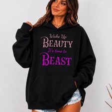 Wake up Beauty It's Time to Beast Funny Workout Yoga Gym Hoodie