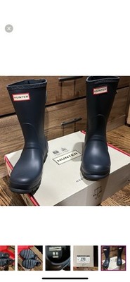 Hunter Original Back Adjustable Short Rain Boots Navy Pale Air Force