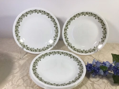 Vintage Corelle Spring Blossom Green Bread Plates Set of 6 Crazy Daisy Pattern!