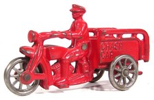 1930s CAST IRON POLICE MOTORCYCLE CRASH CAR MOTORCYCLE By HUBLEY IN FINE PAINT