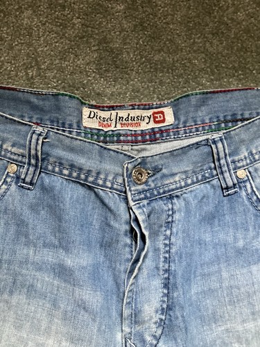 Diesel Mens W36” L13” Light Blue Wash Thin Denim Shorts with Logos - Picture 5 of 14