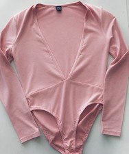 Shein Bodysuit Plunging V-Neck Long Sleeves Brand New Soft Pink Size S