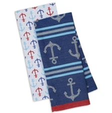 NWT DII Design Imports Nautical Anchors Boat Kitchen Dish Hand Tea Towel Set - 2