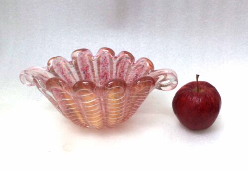 MURANO VENETIAN BAROVIER & TOSO PINK CORDONATO d'ORO GLASS SHELL BOWL VASE - Picture 5 of 6
