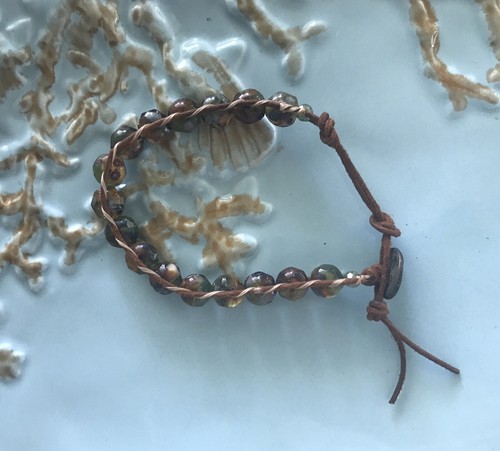 earthey rustic tropical beach Chan Luu style hand made leather wrap czech glass