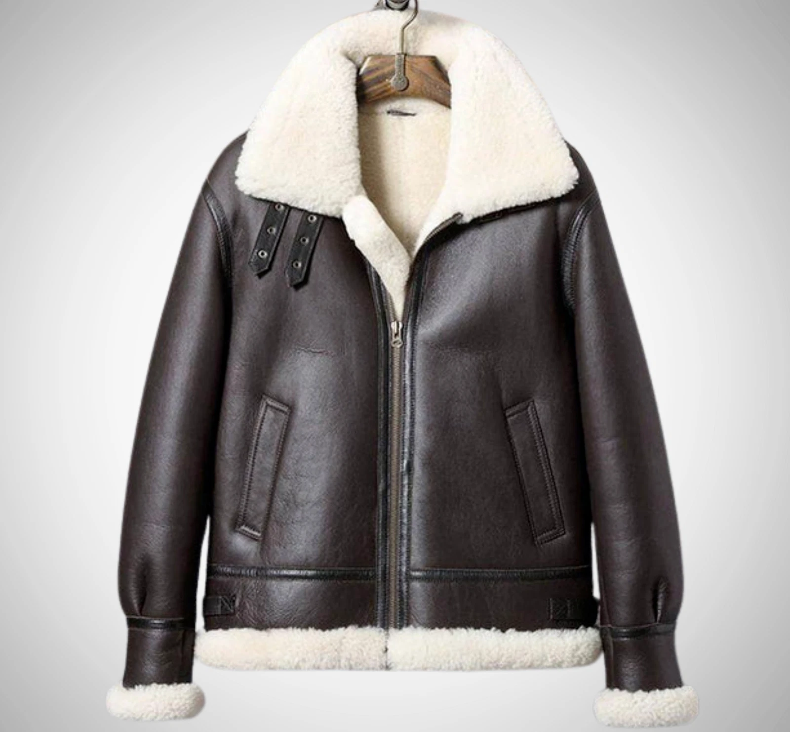 Men's B-3 WW2 US Navy RAF Aviator Flying Pilot Fur Shearling Real Leather Jacket