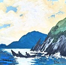 Original Irish Landscape Acrylic Painting - Irish Currach - by Gerry Dillon