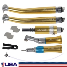 Dental High Speed&Slow Low Speed Handpiece Contra Angle Air Motor Kit 4 Hole USA