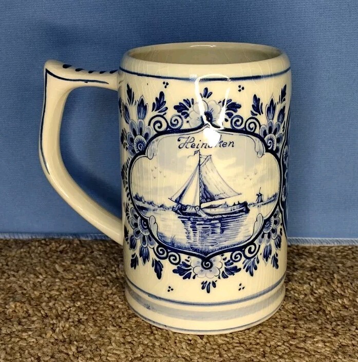 Heineken Delftware 0.5L (17 oz) Beer Stein From Holland, Sailboat And Windmill