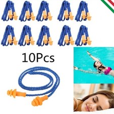 10 COPPIE TAPPI ORECCHIE SILICONE 25dB ANTI RUMORE DORMIRE LAVORO STUDIO PISCINA