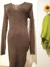 NWT NOBO Fall Sweater Dress Fitted Women's Juniors XL Dark Olive Green Marled