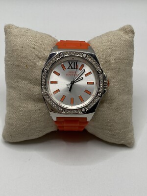 Juicy Couture Watch Women Silver Tone Bezel Orange Silicone 