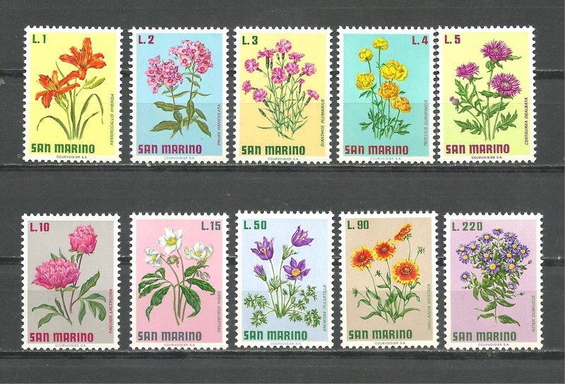 SAN MARINO, set of 10, Flowers 1971 mint (MNH)
