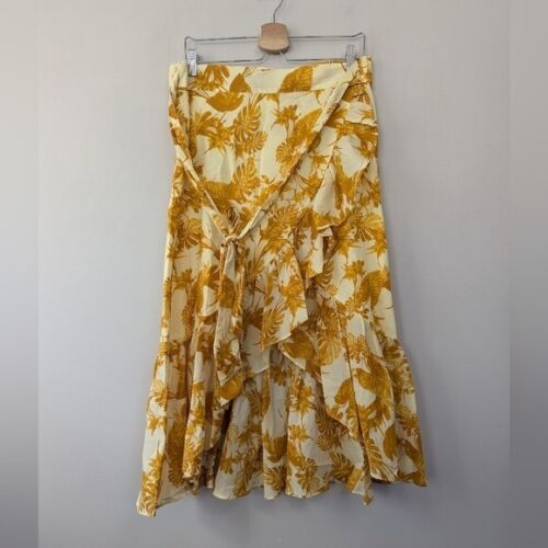 Banana Republic Tropical Floral Midi Ruffle Wrap Skirt Size M