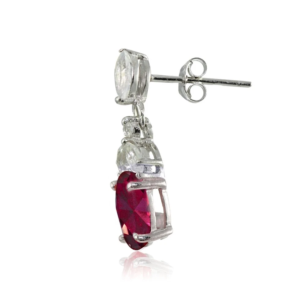 Sterlingsilber Geburtsstein und Weiß Topas Oval Lange Ohrringe - Bild 2 von 3