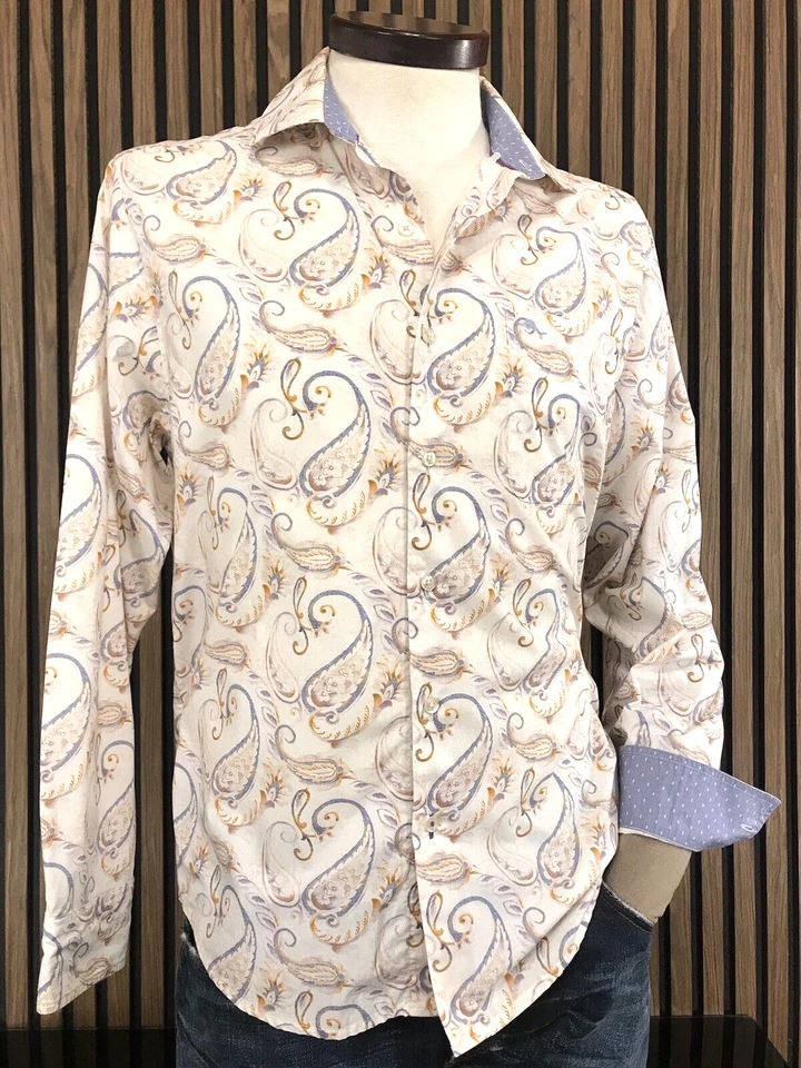 Tommy Bahama PERÚ L Pima Mezcla de Algodón Multi PAISLEY Floral Azul Hombres Camisa con Botones Foto 2 de 4