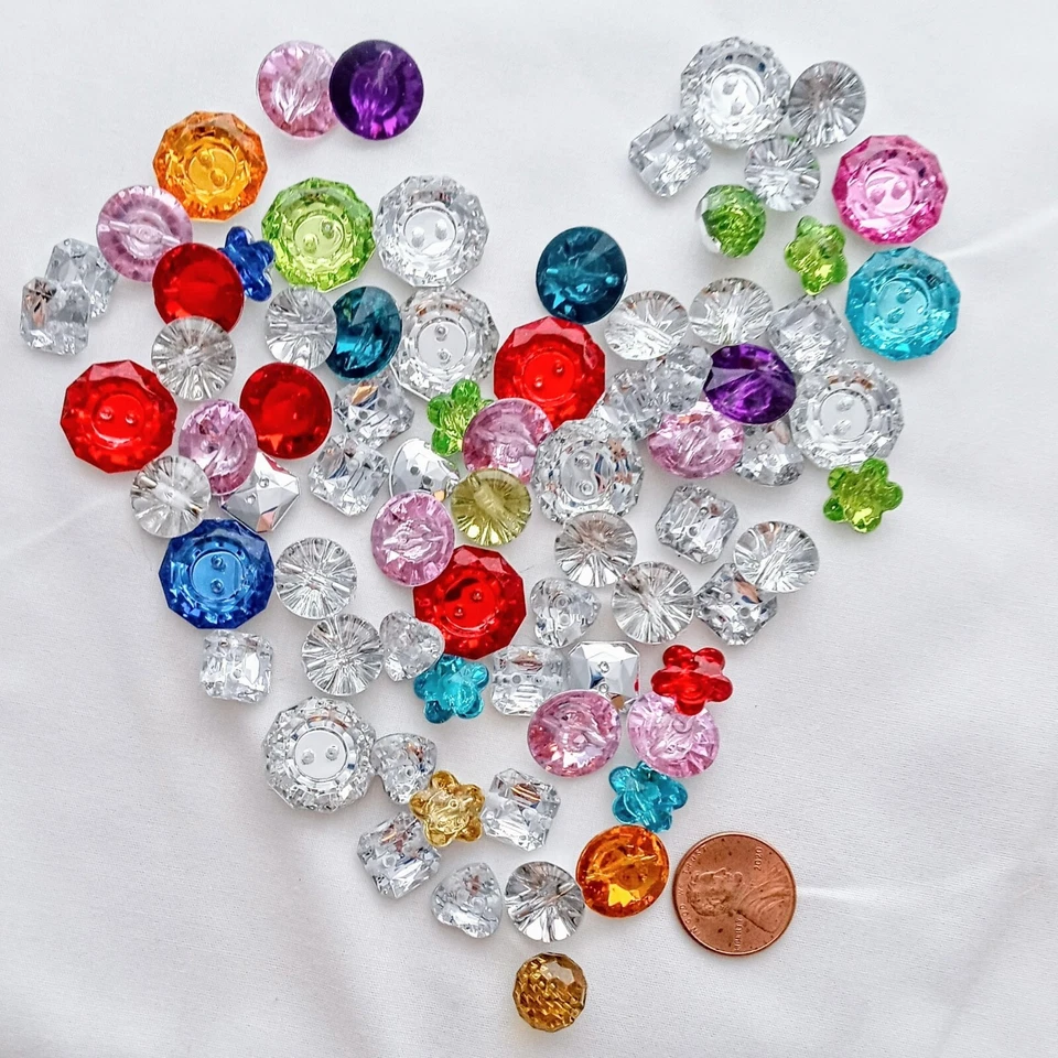75pcs 2-Holes Buttons Acrylic Faceted Rhinestone Crystal Assorted Colors Shapes - Image 2 of 4