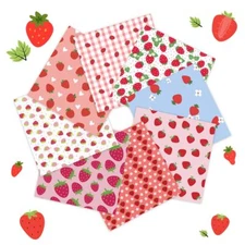 Strawberry Fabric 8 Pieces Strawberry Fabric Squares Quilting - 19.7x15.7inch...