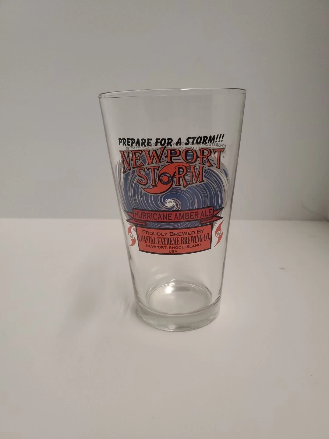 Newport Storm Hurricane Amber Ale Coastal Extreme Brewing Co. Beer Pint Glass