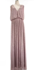 Halston NWOT Maxi V-Neck Sleeveless Dress Size 10 in Metallic Dusty Rose Mauve