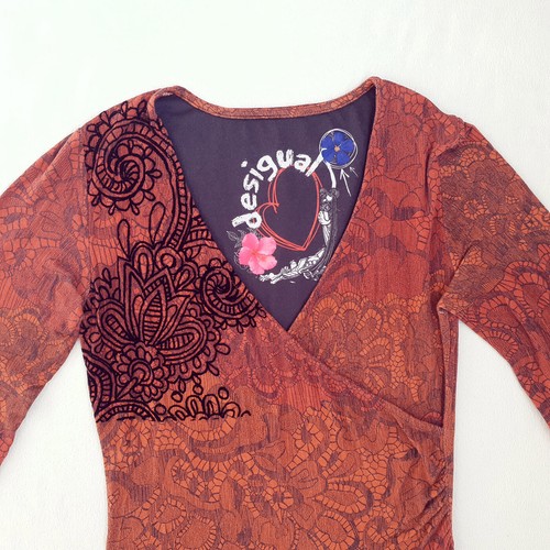 Vestido midi Desigual para mujer línea A talla S manga larga bordado rojo Boh... - Imagen 3 de 19