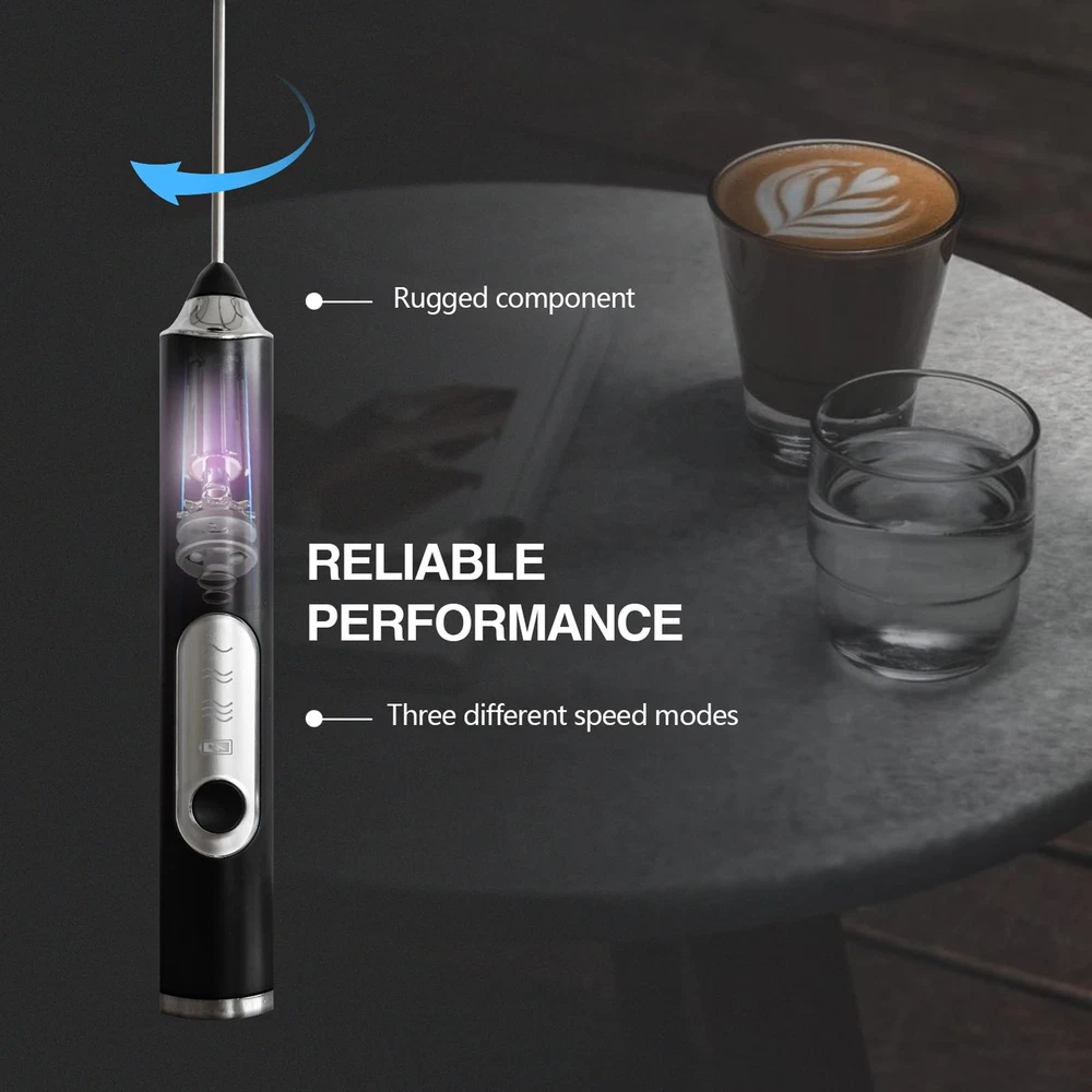 Milk Frother Handheld Frother For Coffee With 2 Heads Equipped With Support 3 Sp