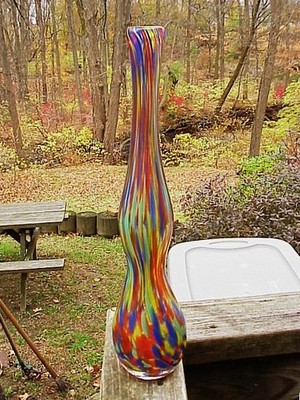 Multi Spectrum 14''H Murano SPATTER CONFETTI Pulled Swung Italian Art Glass VASE