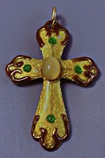 VINTAGE CROIX PENDENTIF EMAUX DE LIMOGES SIGNE ENAMEL CROSS BIJOU