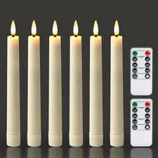 6.7 Inch Flameless Taper Candles 6 Pcs with Remote Timer Dimmer Ivory