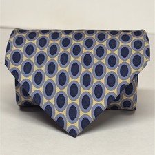 Brooks Brothers 346 Tie Blue Gold Geometric Silk Necktie Vintage Made In USA A28