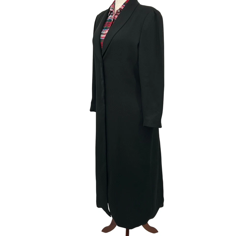 Abrigo Blazer Longline Negro De Colección Wms 18 Minimalista Maxi Plumero Chaqueta EE. UU. 90s Foto 4 de 4