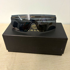Versace Men's Shield Sunglasses Black Plastic Frame Gray Tinted Lenses