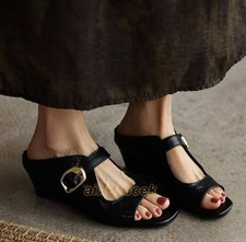 Summer New Real Leather Open Toe Sandals Womens Fashion Slippers Wedge Heels