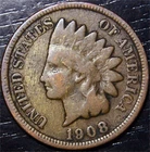 1908 Indian Head Penny 1c US Coin Philadelphia Mint