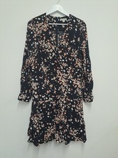 Whistles Animal Print Tea Dress Size 14 Black Mottled Button Down Long Sleeve