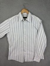 Ermenegildo Zegna Shirt Mens 16.5 42 White Blue Stripe Long Sleeve Cotton Dress