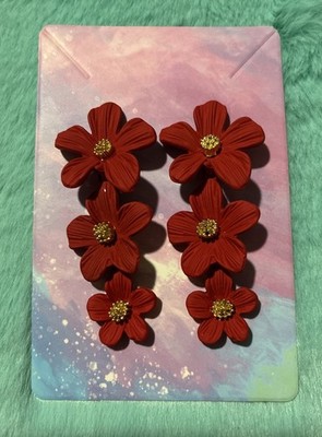 Stylish Red Metal Flower Earrings. Unique, Party, Cute, Festive, Casual
