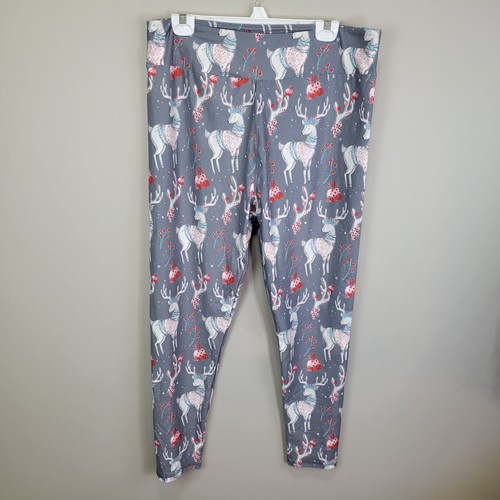 JAAM Christmas Reindeer Polyester Spandex Ankle Leggings Extended Tall Curvy