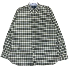 Ralph Lauren Men's XL Custom Fit Shirt Green Ivory Cotton Plaid Long Sleeve