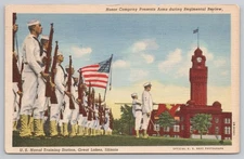 U.S. Naval Training Station Great Lakes Illinois Regimental Review Postcard