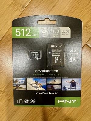PNY 512GB PRO Elite Prime  C10 U3 V30 A2 microSDXC Flash Memory 512GB, Black 