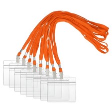 50 Set Name Tag Holders with Lanyard for Office, Orange 4x2 Inch 