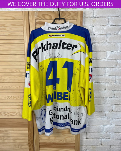#41 WEIBEL HC DAVOS SWISS ICE HOCKEY SHIRT JERSEY AUTOGRAPH HOFMANNER MEN sz XL