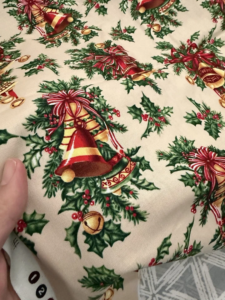 Karen Jarrar for Marcus Brothers Cotton Fabric Christmas Bells 2 Yards - Image 3 of 3