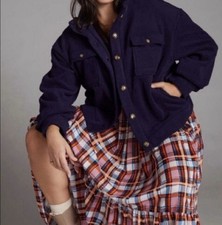 3554 Anthropologie Navy Daily Practice Fleece Bomber Jacket Medium