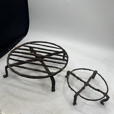 Antique Hand Forged Iron Trivet for Fire Kettle Cooking Pot Stand Round Set Of 2