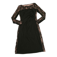 Medium Long Sleeve Black and Beige Dress