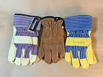 Lot of 3 Leather Work Gloves 3M Thinsulate Insulation - Thermatuf - L/M/S NEW